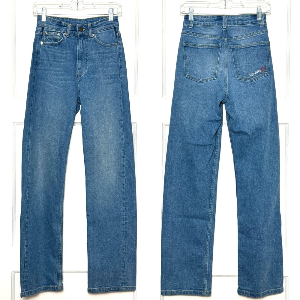 DJERF AVENUE High Rise Embroidered Organic Cotton Denim Straight Leg Jeans‎ 25 - Picture 7 of 10